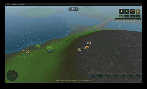 The party fighting on a hillside above the water